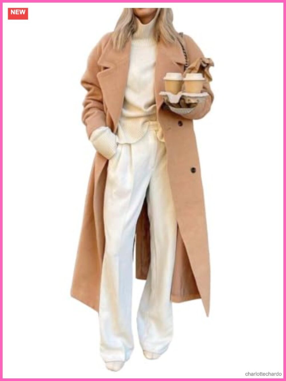 Womens Long Wool Blend Peacoat Double Breasted Overcoat Fall Winter Coat